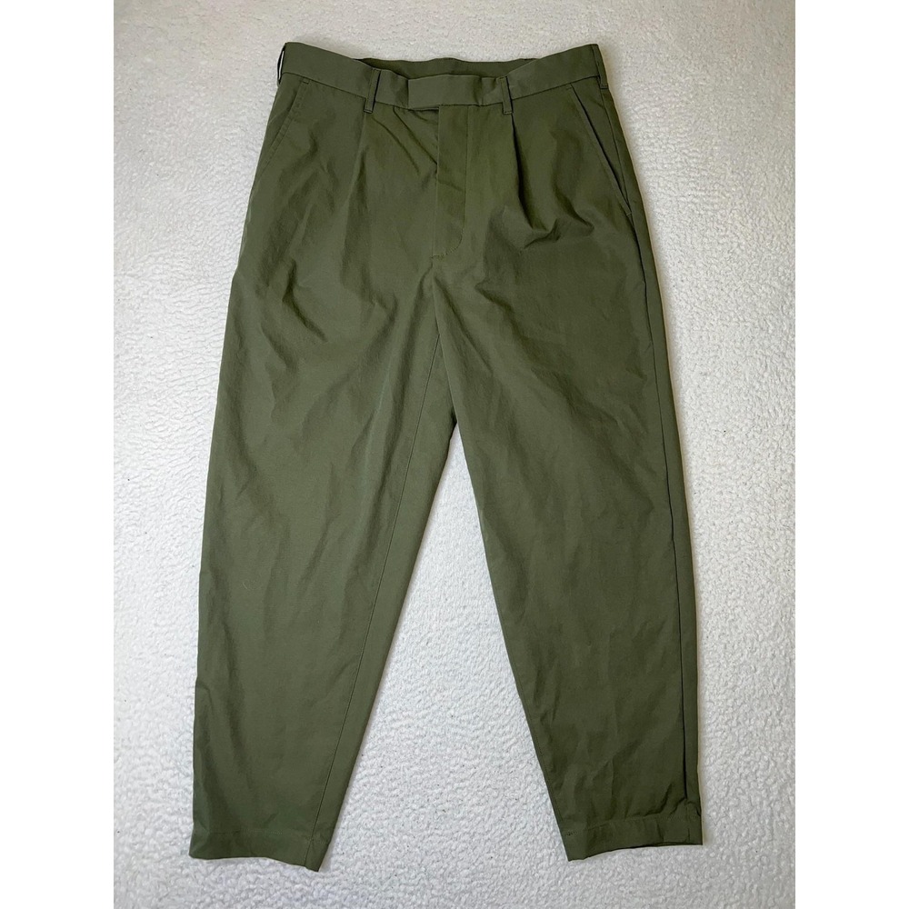 Fred Perry Tapered Trouser Pants Mens 32 Green Regular Fit Pleated Chino